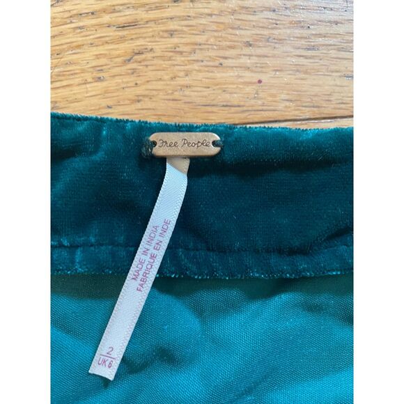 NWOT Free People Annalise Velvet Mini Skirt Deep Teal Unlined Notched Hem Size 2 - Picture 3 of 5